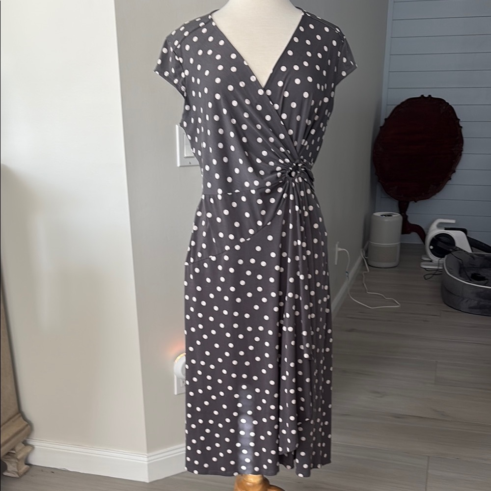 Polka Dot Wrap Dress in Gray